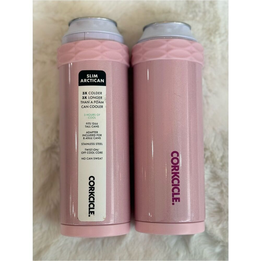 Corkcicle Slim Arctican Can Coolers in shimmer Cotton Candy Blush Pink - Pair